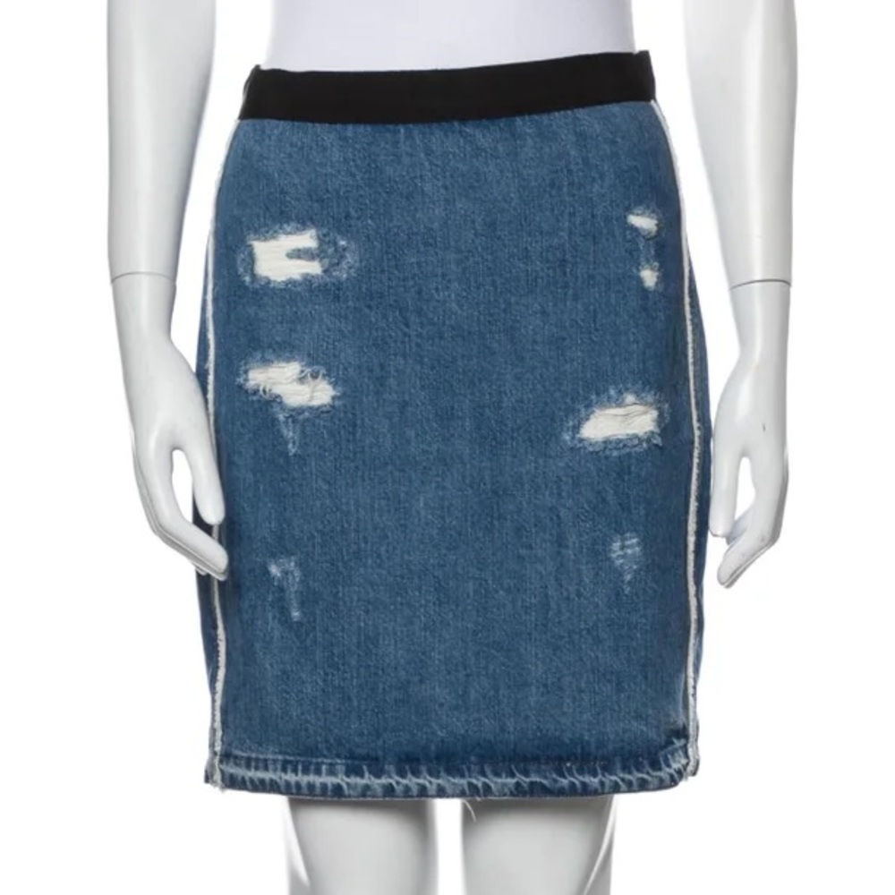 Sandro distressed denim pencil skirt with grosgrain waistline exposed zipper